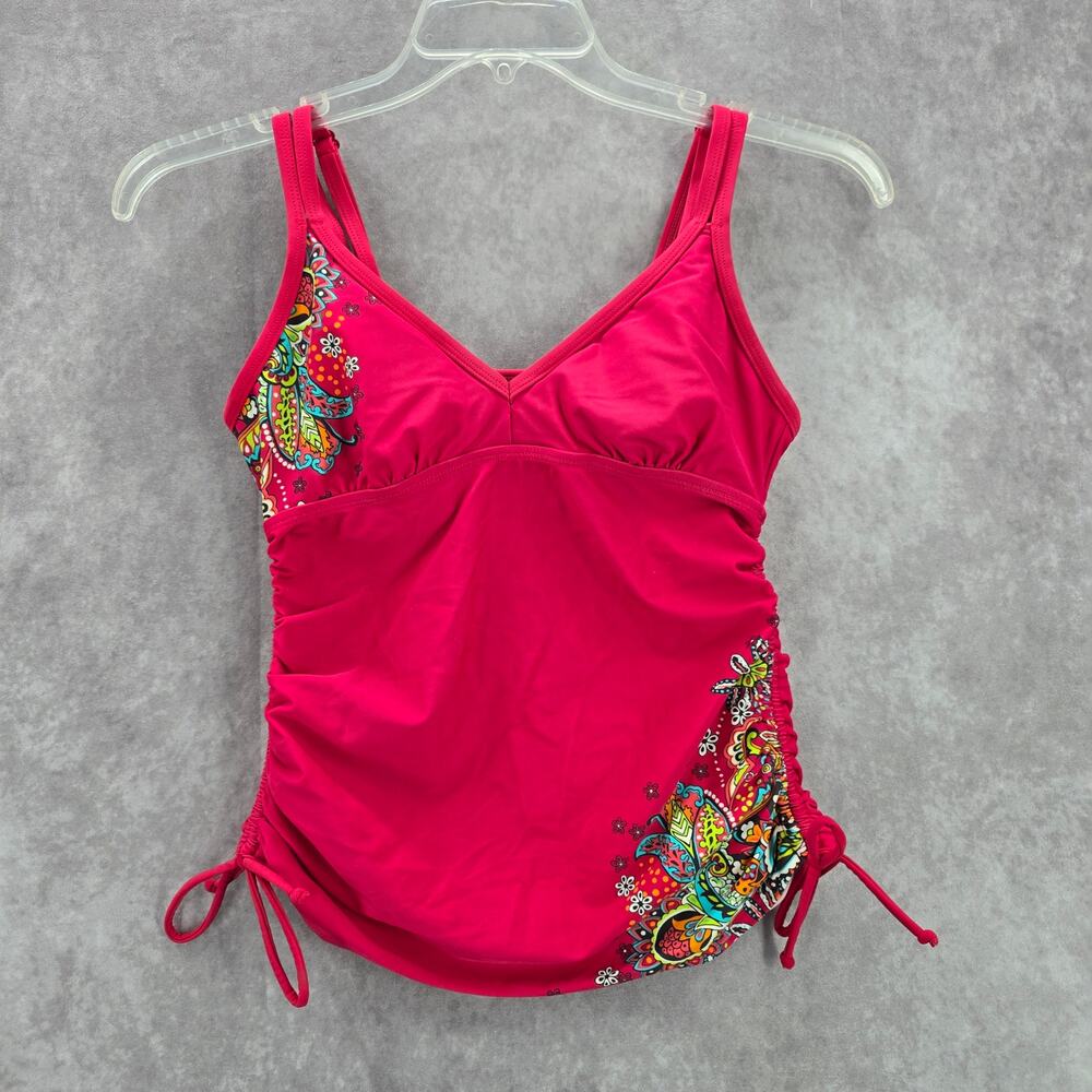 Athleta Pink Floral Scrunch Tie Padded Swimwear Tankini Tank Top Medium 34 B/C